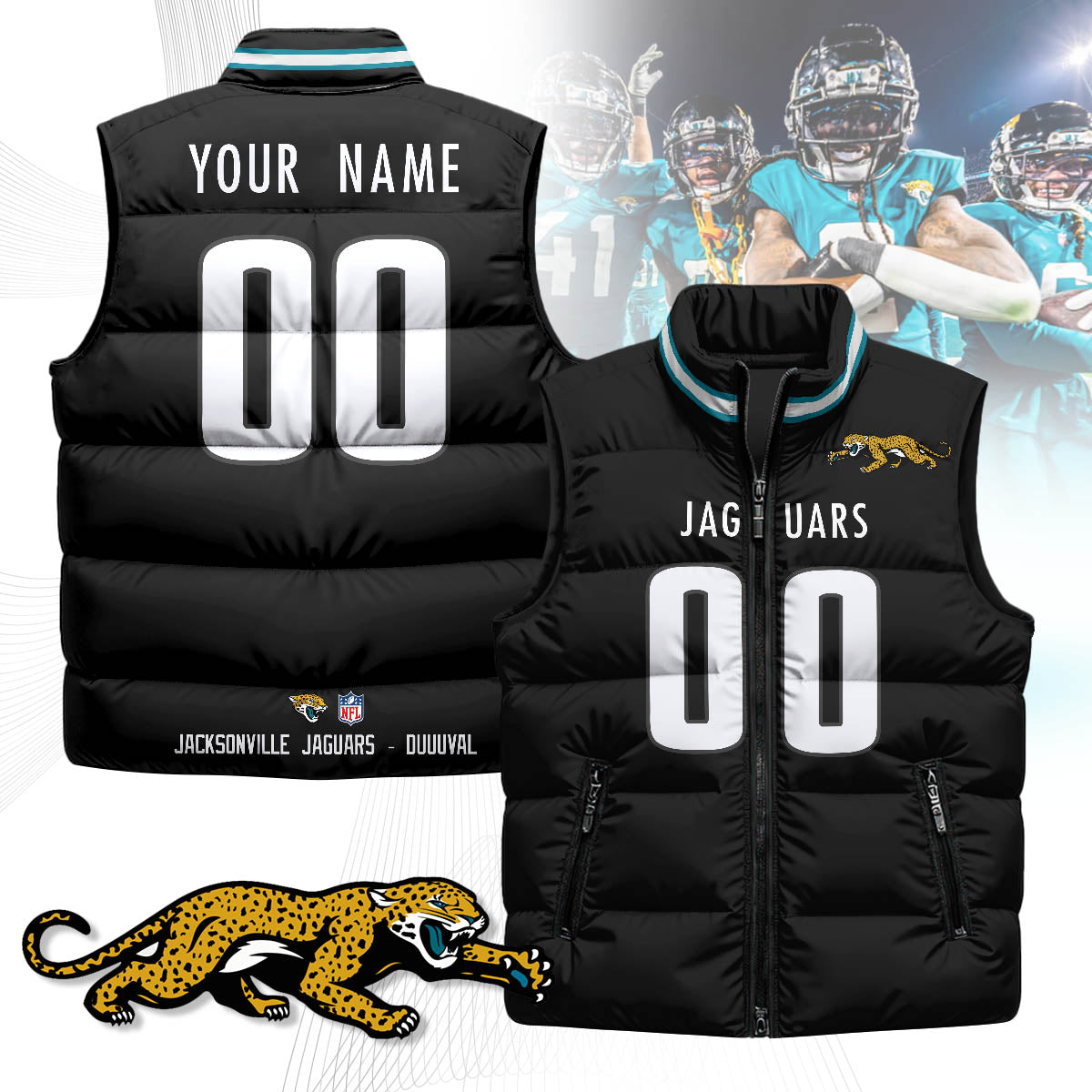 Personalized Jacksonville Jaguars Unisex Puffer Vest