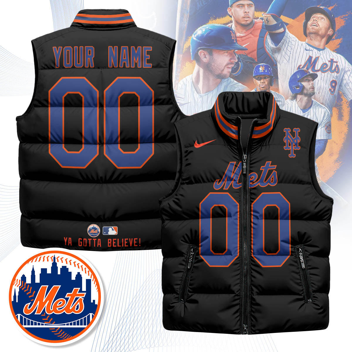 Personalized New York Mets Unisex Puffer Vest