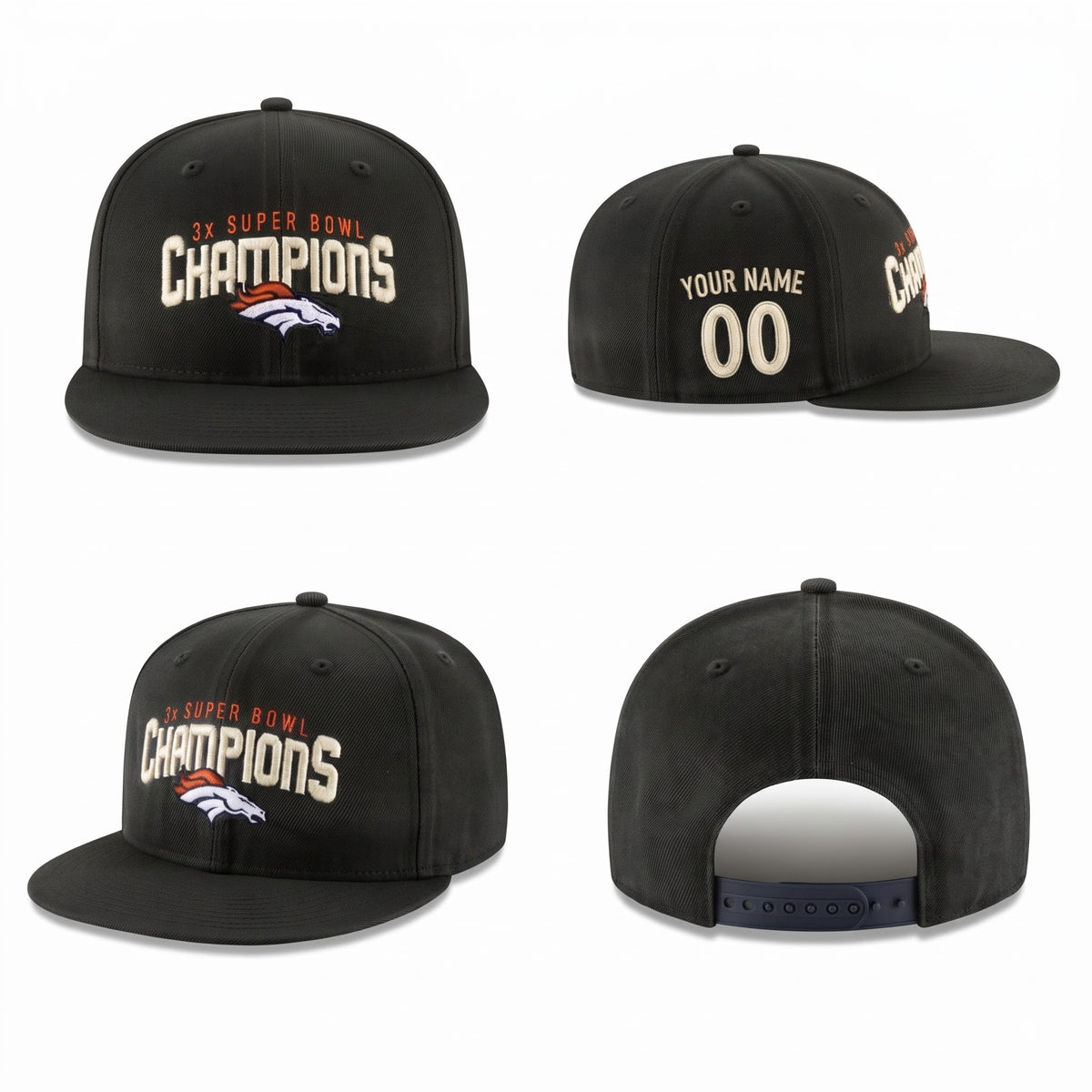 DEN 3x Super Bowl Champions Custom Snapback Cap - Embroidered