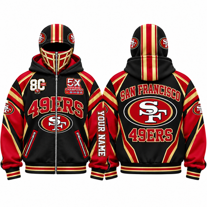 SF Streetwear Style Personalized Mask Zip Up Hoodie - Printed V1