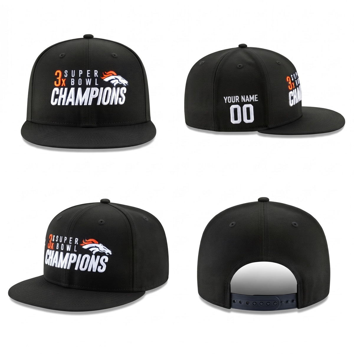 DEN 3x Super Bowl Champions Custom Snapback Cap - Embroidered V2