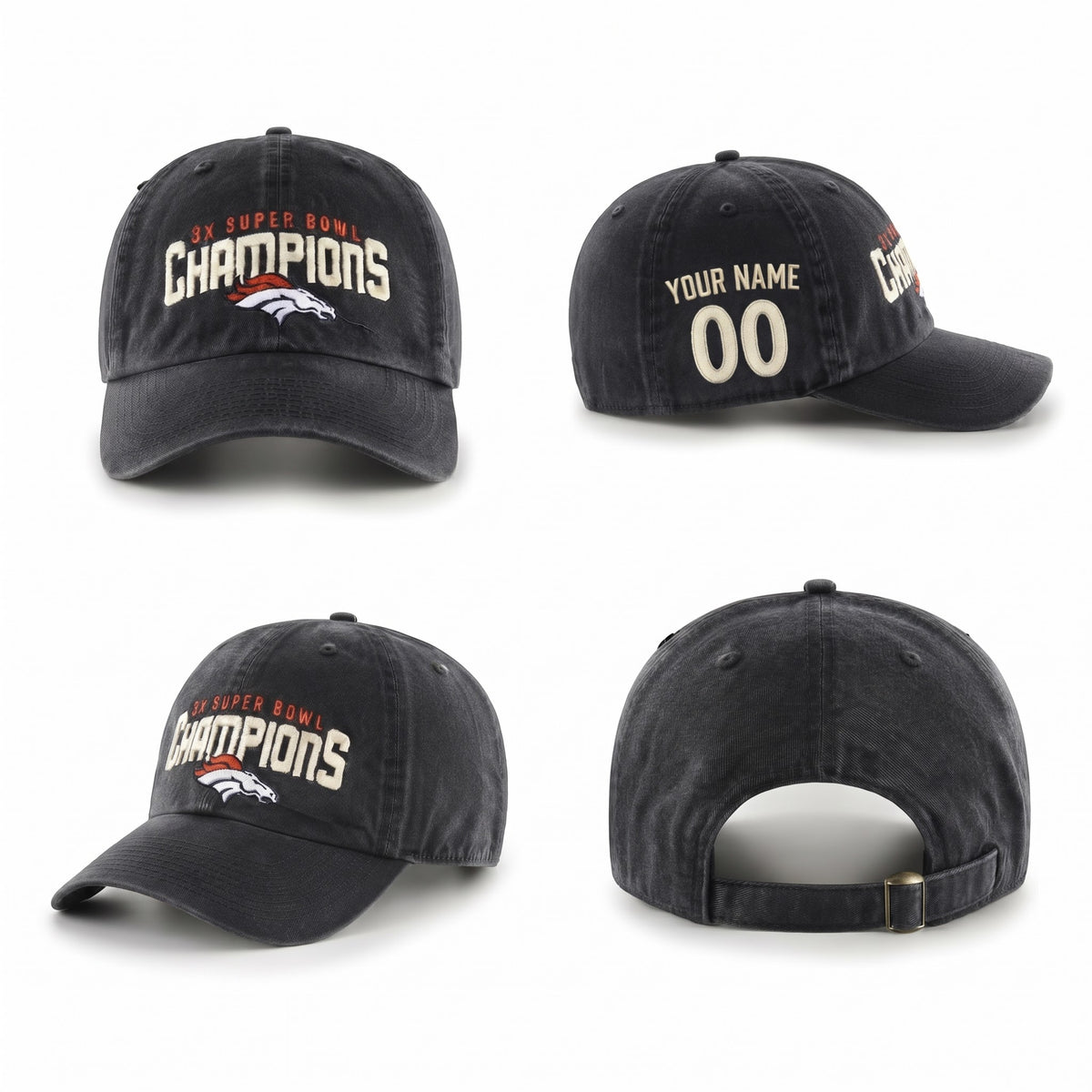 DEN 3x Super Bowl Champions Custom Wash Hat - Embroidered