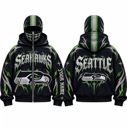 SEA Gothic Style Personalized Mask Zip Up Hoodie - Printed