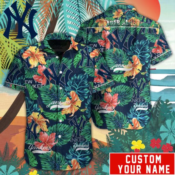 NYY Special Hawaiian Design Button Shirt V2304 - The Lucky Shops