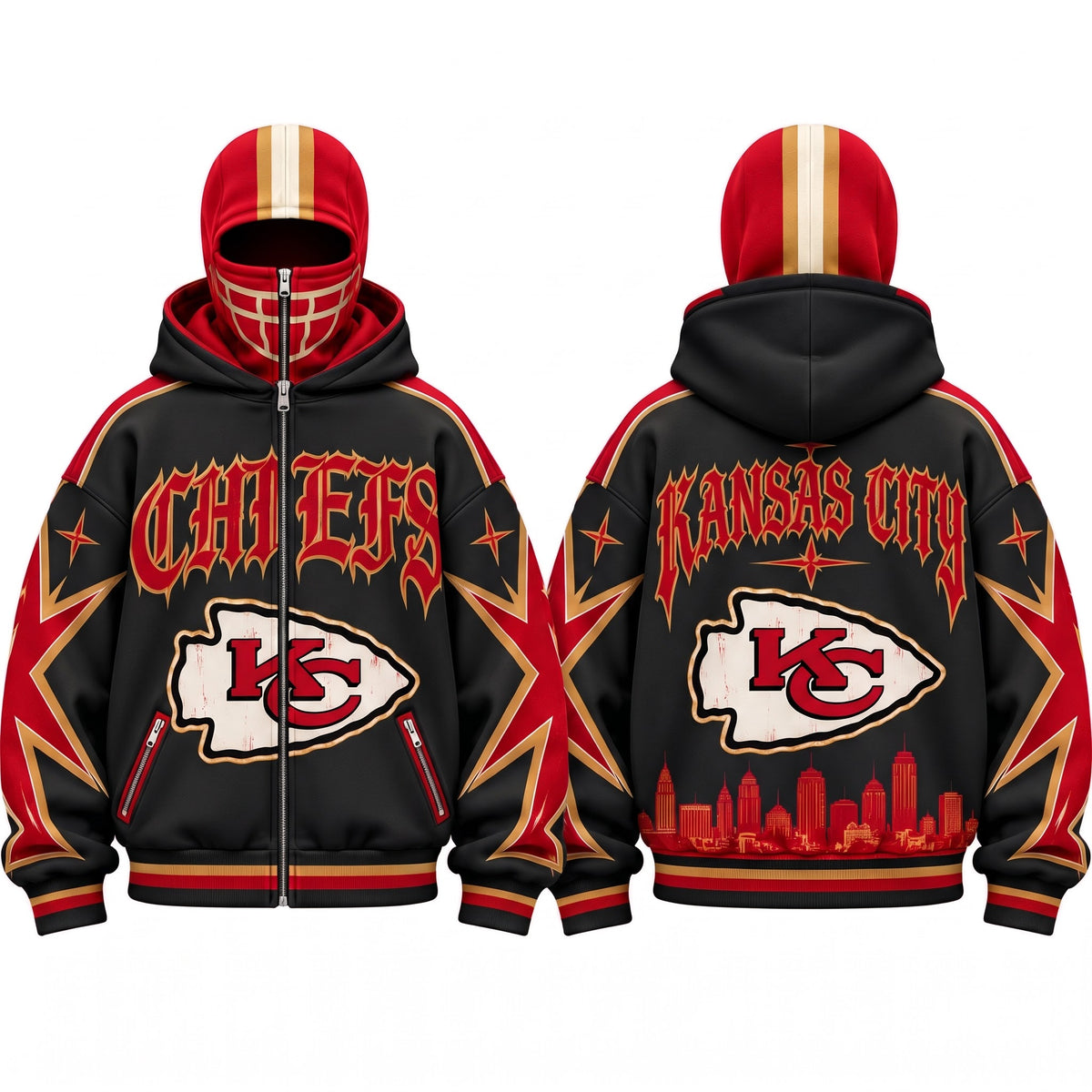 KC Gothic Style Mask Zip Up Hoodie - Printed V2