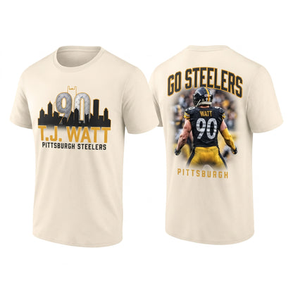 PIT TJ. Watt #90 Go Steelers Two Sides T-Shirt - Printed