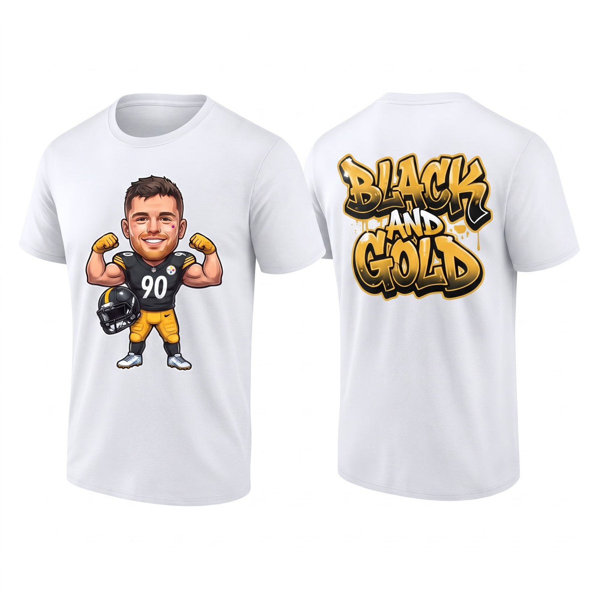 PIT TJ. Watt #90 Black & Gold Two Sides T-Shirt - Printed