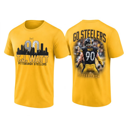 PIT TJ. Watt #90 Go Steelers Two Sides T-Shirt - Printed