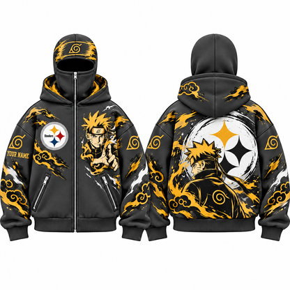 PIT Anime Style Personalized Mask Zip Up Hoodie - Printed
