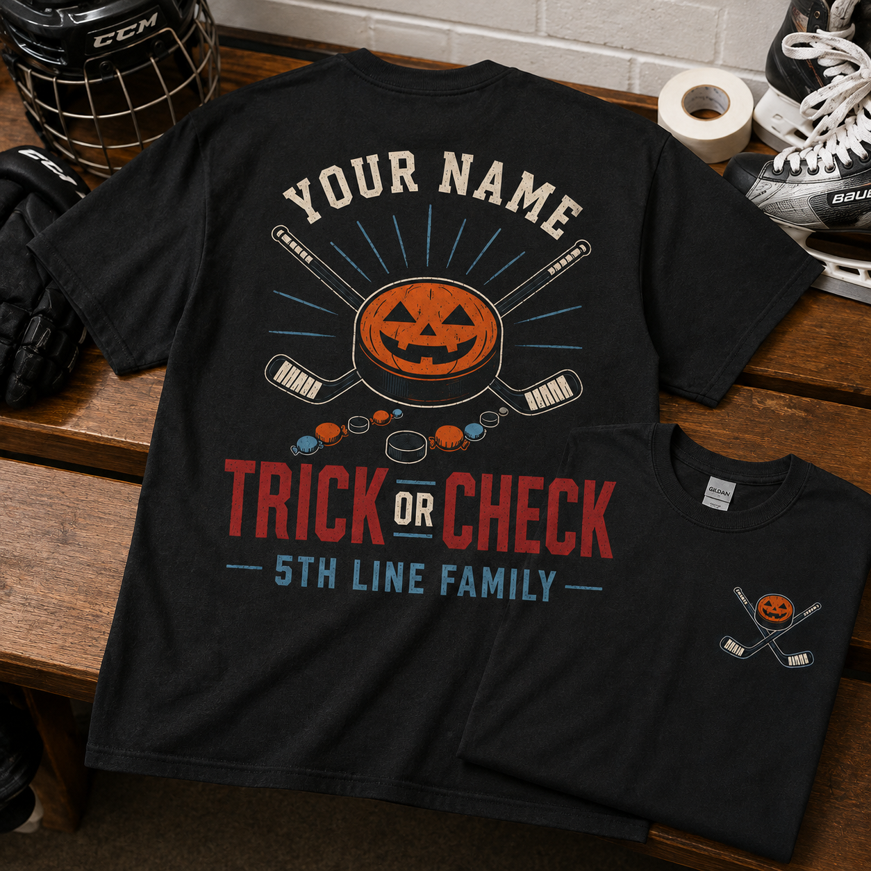 Personalized Fifth Line Hockey Halloween Family T-Shirt