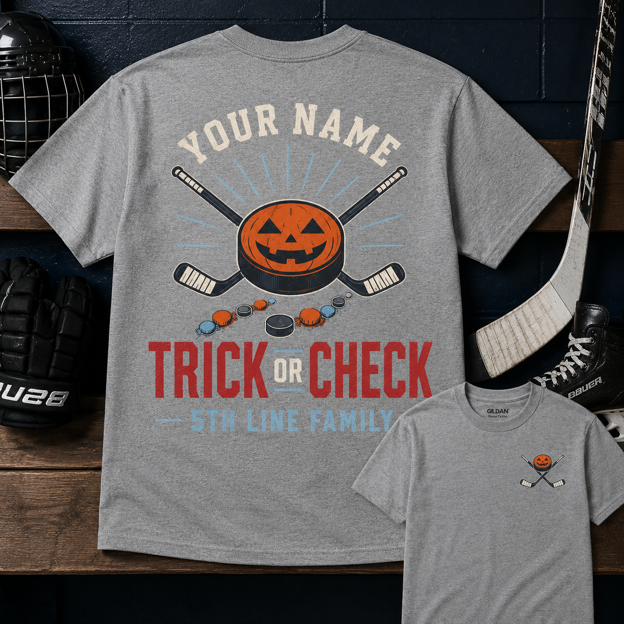 Personalized Fifth Line Hockey Halloween Family T-Shirt