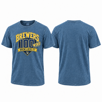 MIL 100 Wins Brew-lieve It Washed T-Shirt - Printed
