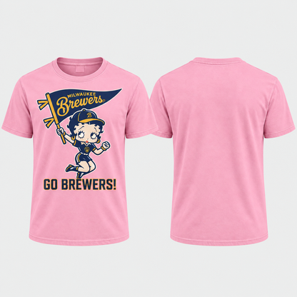 MIL Baseball Girl Go Brewers Washed T-Shirt - Printed