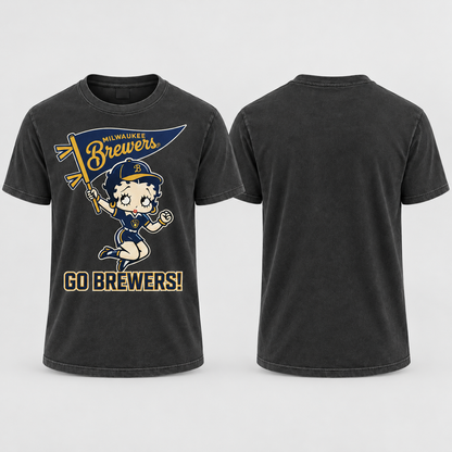 MIL Baseball Girl Go Brewers Washed T-Shirt - Printed