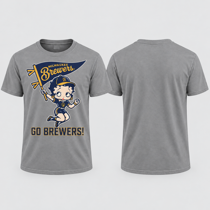 MIL Baseball Girl Go Brewers Washed T-Shirt - Printed