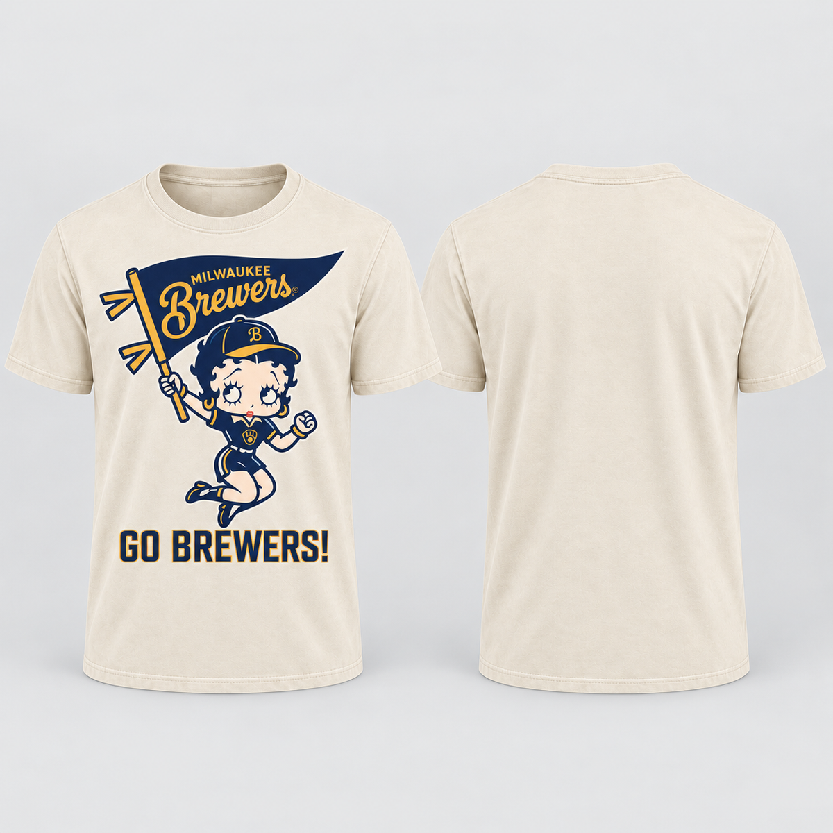 MIL Baseball Girl Go Brewers Washed T-Shirt - Printed