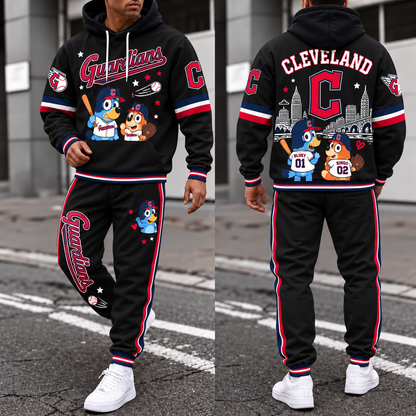 CLE x Blue Cartoon Character Hoodie Pants Set - Printed