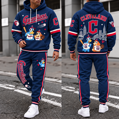 CLE x Blue Cartoon Character Hoodie Pants Set - Printed