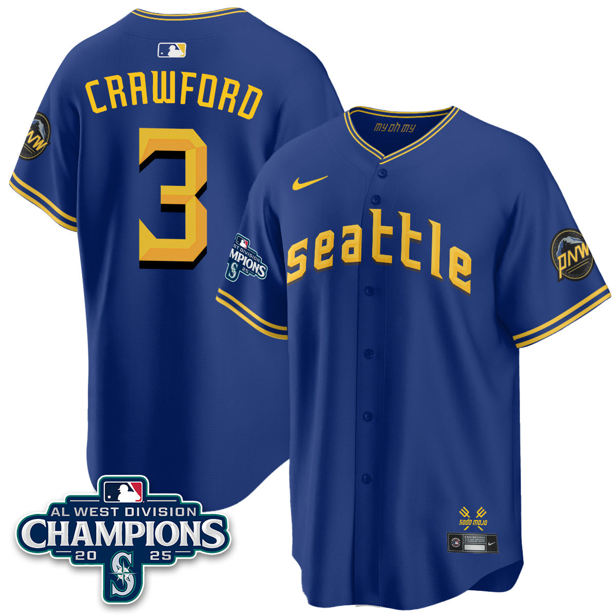 Seattle Mariners 2025 AL West Division Champions Jersey - All Stitched