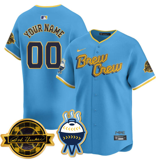 Milwaukee Brewers 2025 Gold Custom Jersey - Bob Uecker Patch - All Stitched