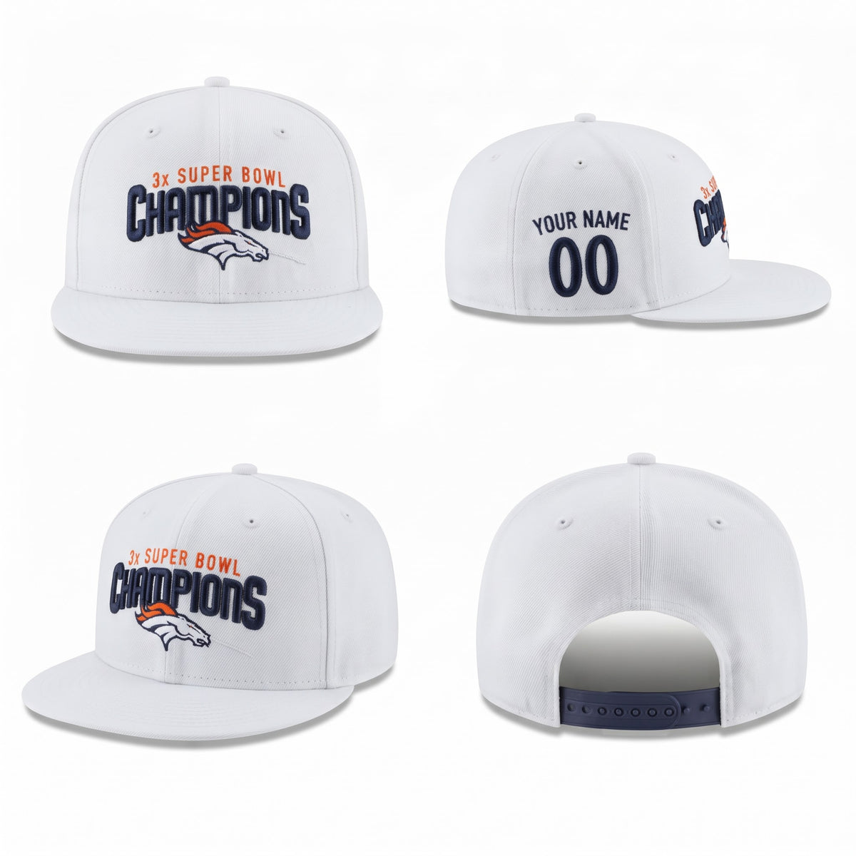 DEN 3x Super Bowl Champions Custom Snapback Cap - Embroidered