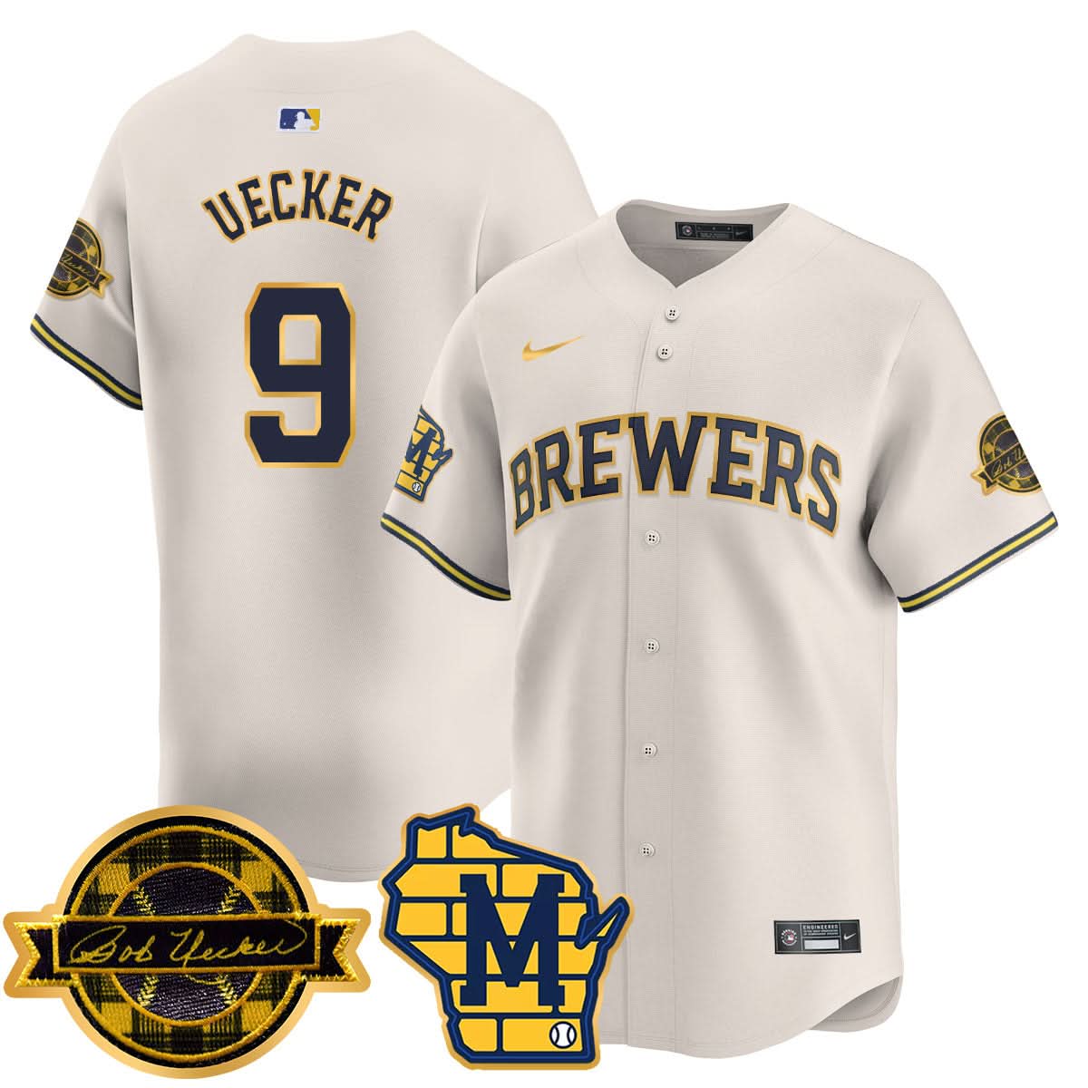 Milwaukee Brewers 2025 Limited Gold Jersey - Bob Uecker Patch - All Stitched