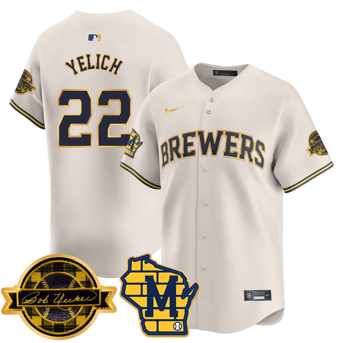 Milwaukee Brewers 2025 Limited Gold Jersey - Bob Uecker Patch - All Stitched