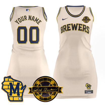 Milwaukee Brewers Limited Custom Jersey Dress - Bob Uecker Patch - All Stitched