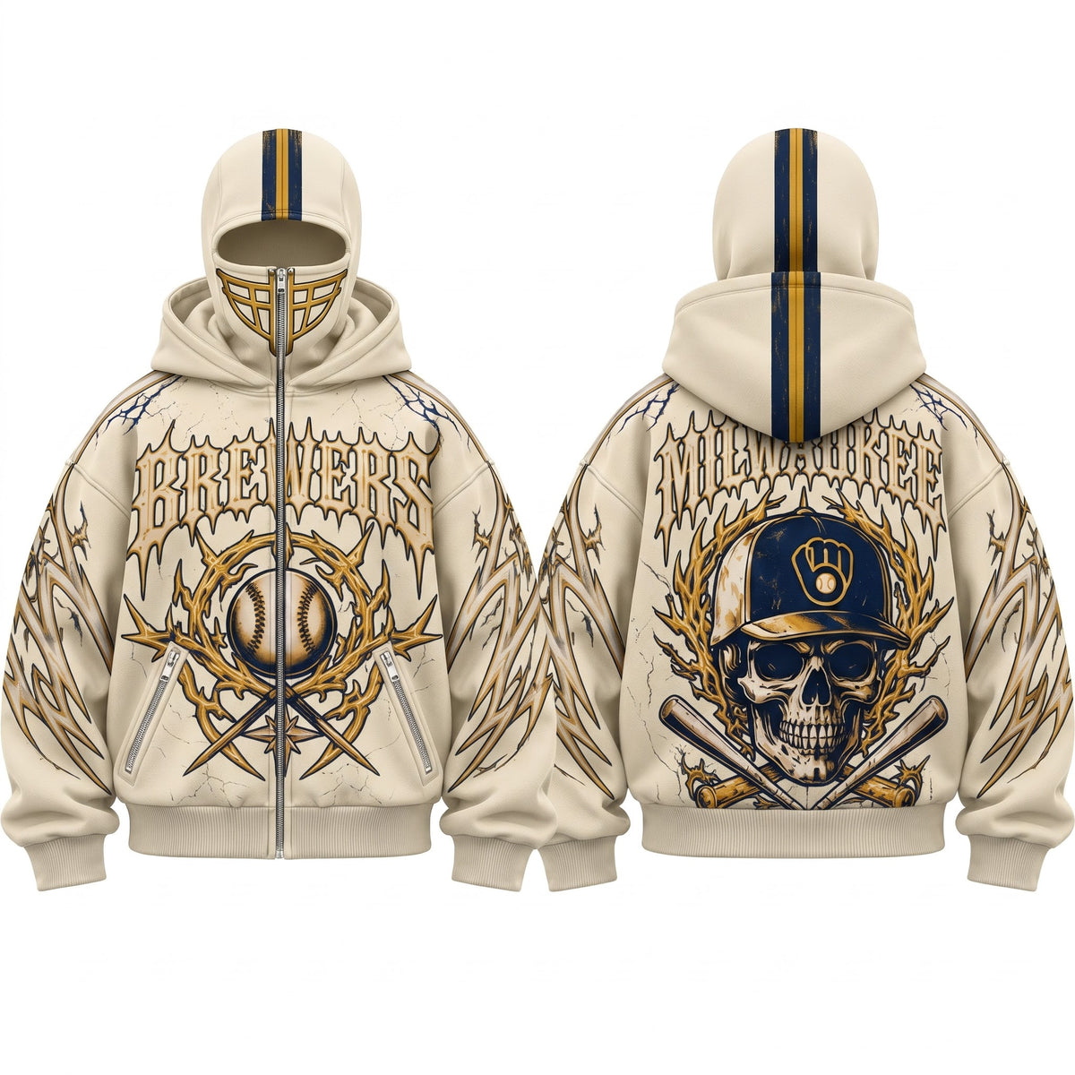 MIL Gothic Style Mask Zip Up Hoodie - Printed