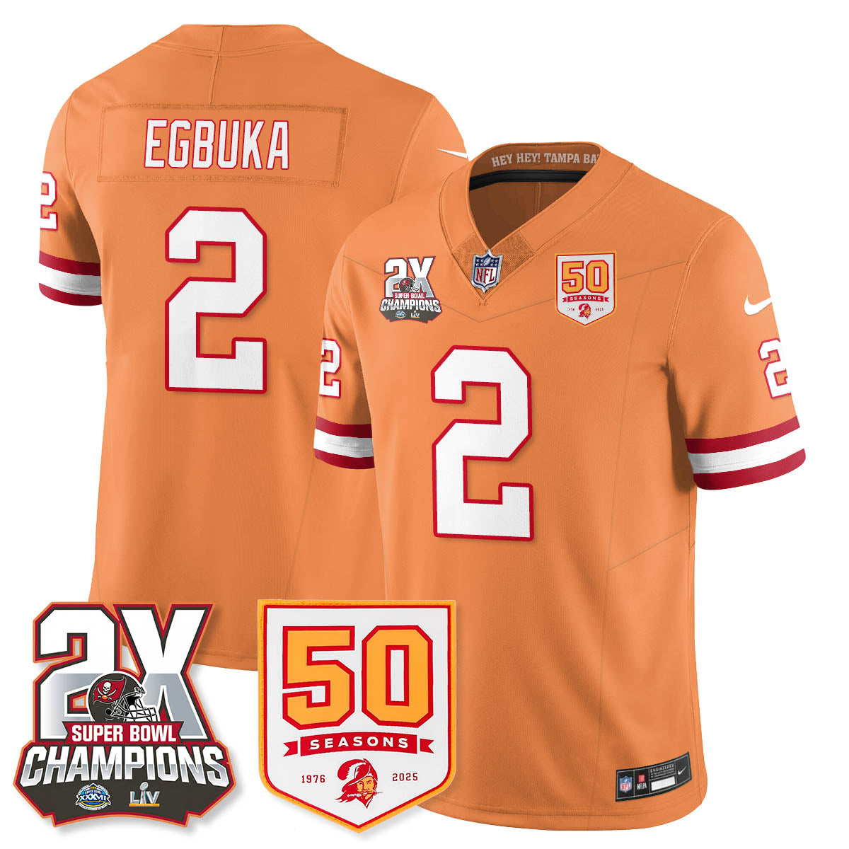 TB 2-Time Champions Patch Throwback Vapor Limited Jersey - All Stitched