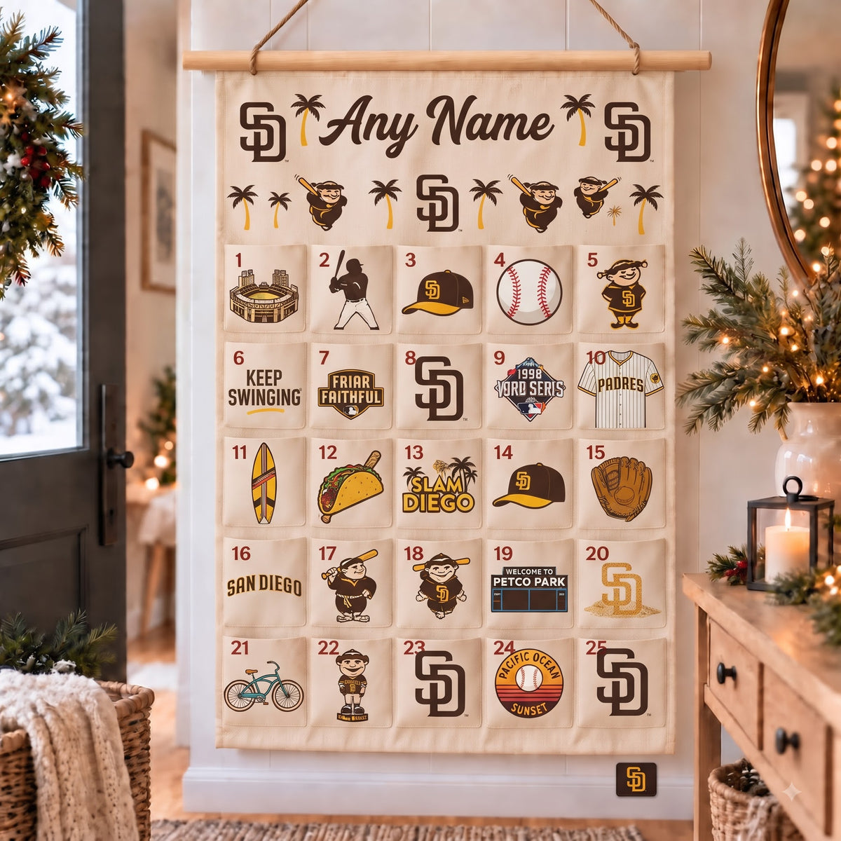 San Diego Padres Custom Wall Advent Calendar - Printed