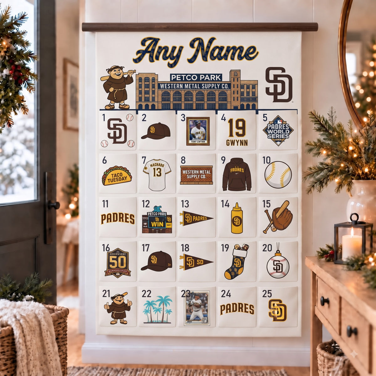 San Diego Padres Custom Wall Advent Calendar - Printed