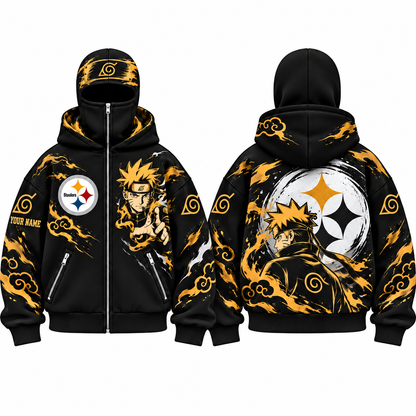 PIT Anime Style Personalized Mask Zip Up Hoodie - Printed