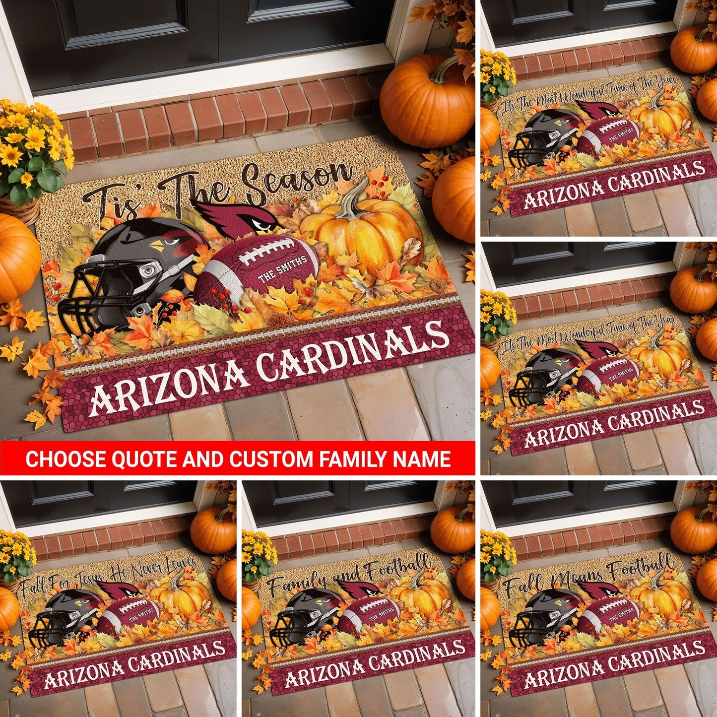 Arizona Cardinals Doormat Custom Your Family Name And Choose Your Quotes, Sport Doormat, Sport Gifts For Fan EHIVM-60421N