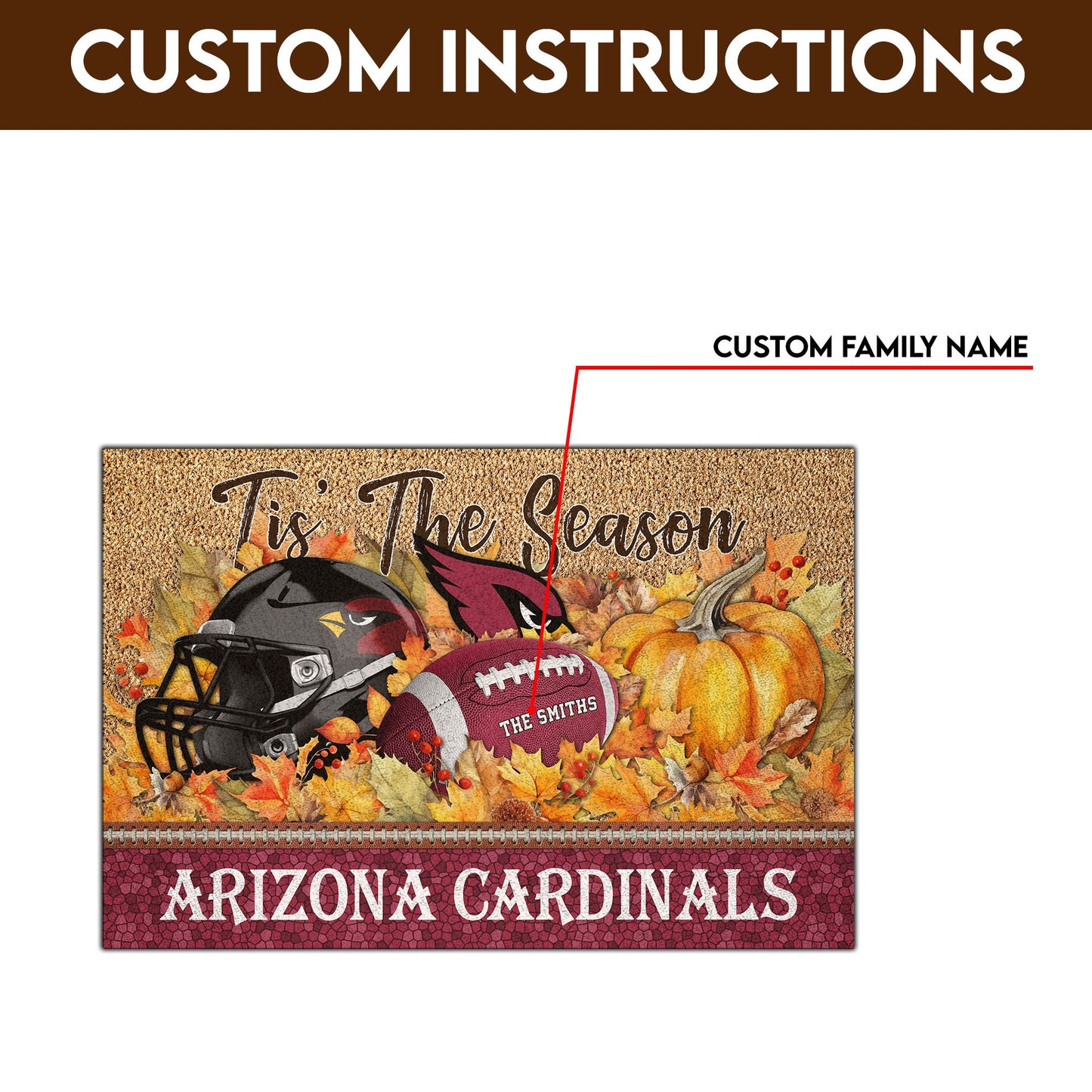 Arizona Cardinals Doormat Custom Your Family Name And Choose Your Quotes, Sport Doormat, Sport Gifts For Fan