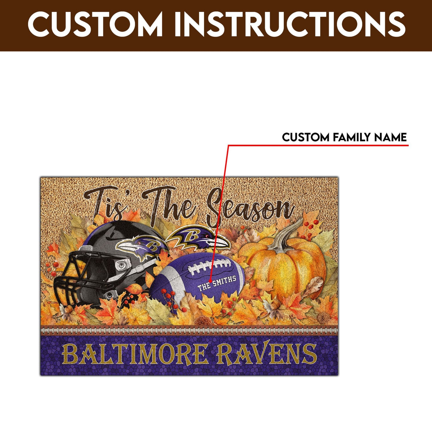 Baltimore Ravens Doormat Custom Your Family Name And Choose Your Quotes, Sport Doormat, Sport Gifts For Fan