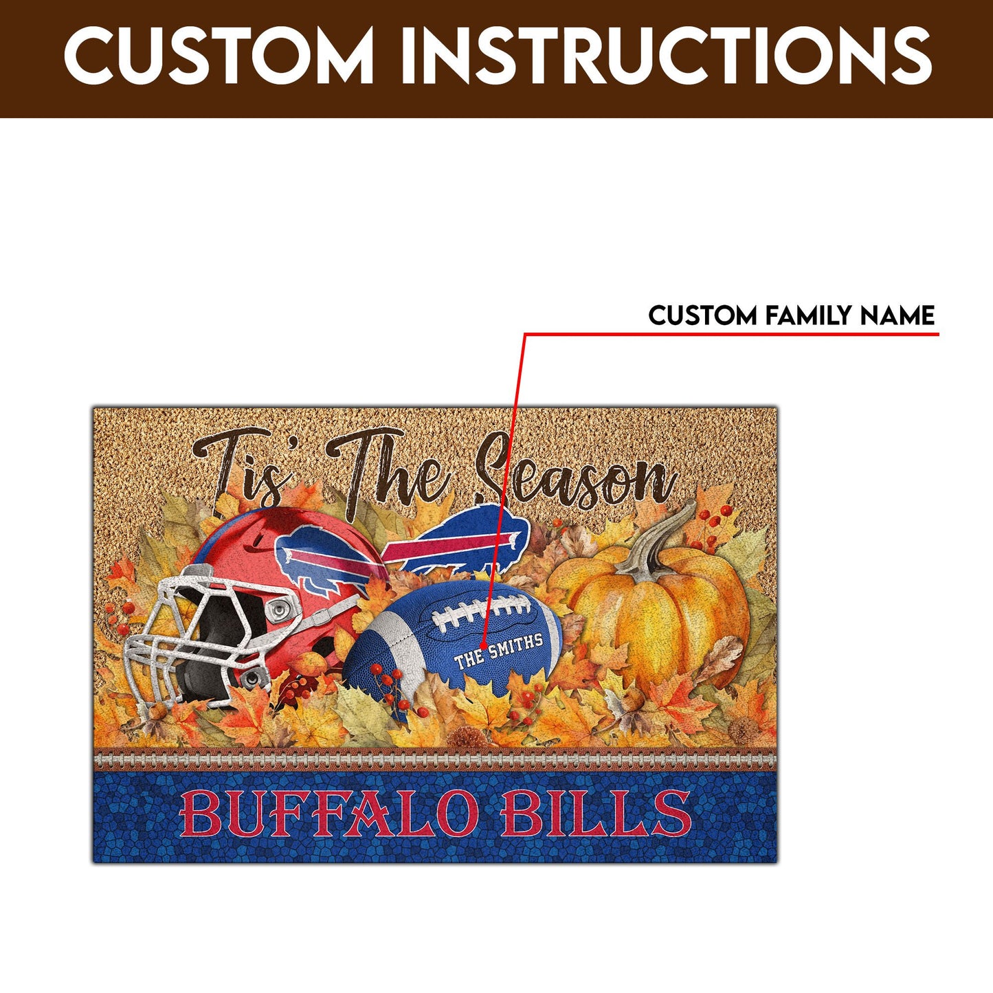 Buffalo Bills Doormat Custom Your Family Name And Choose Your Quotes, Sport Doormat, Sport Gifts For Fan