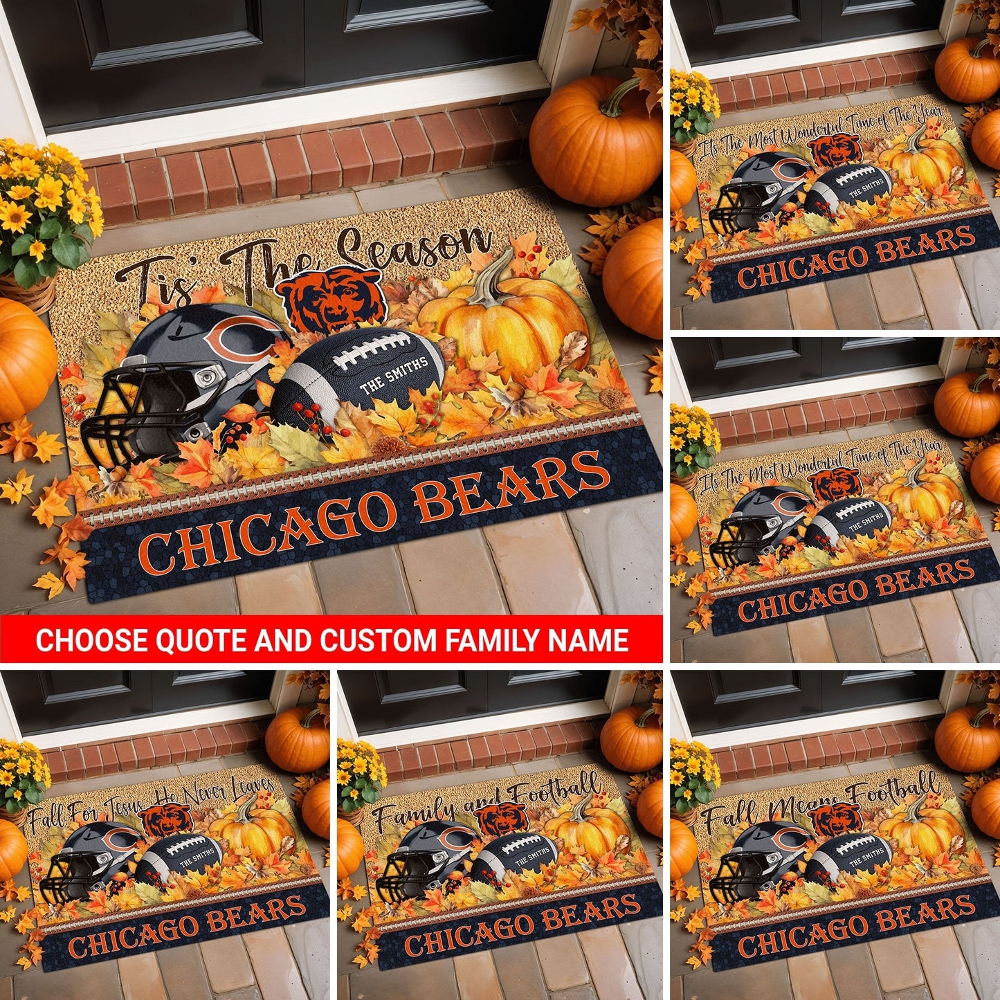 Chicago Bears Doormat Custom Your Family Name And Choose Your Quotes, Sport Doormat, Sport Gifts For Fan EHIVM-60421N
