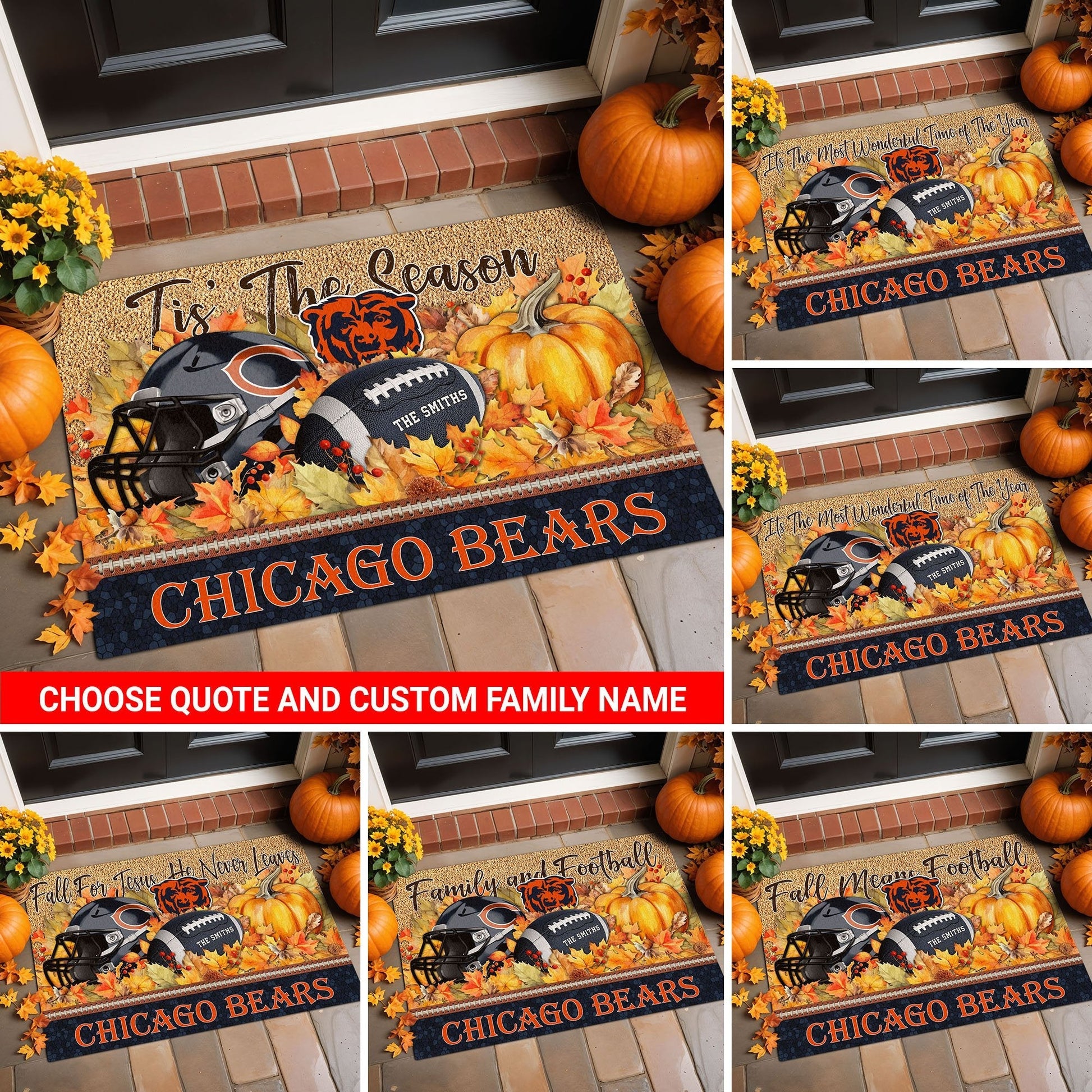 Chicago Bears Doormat Custom Your Family Name And Choose Your Quotes, Sport Doormat, Sport Gifts For Fan EHIVM-60421N