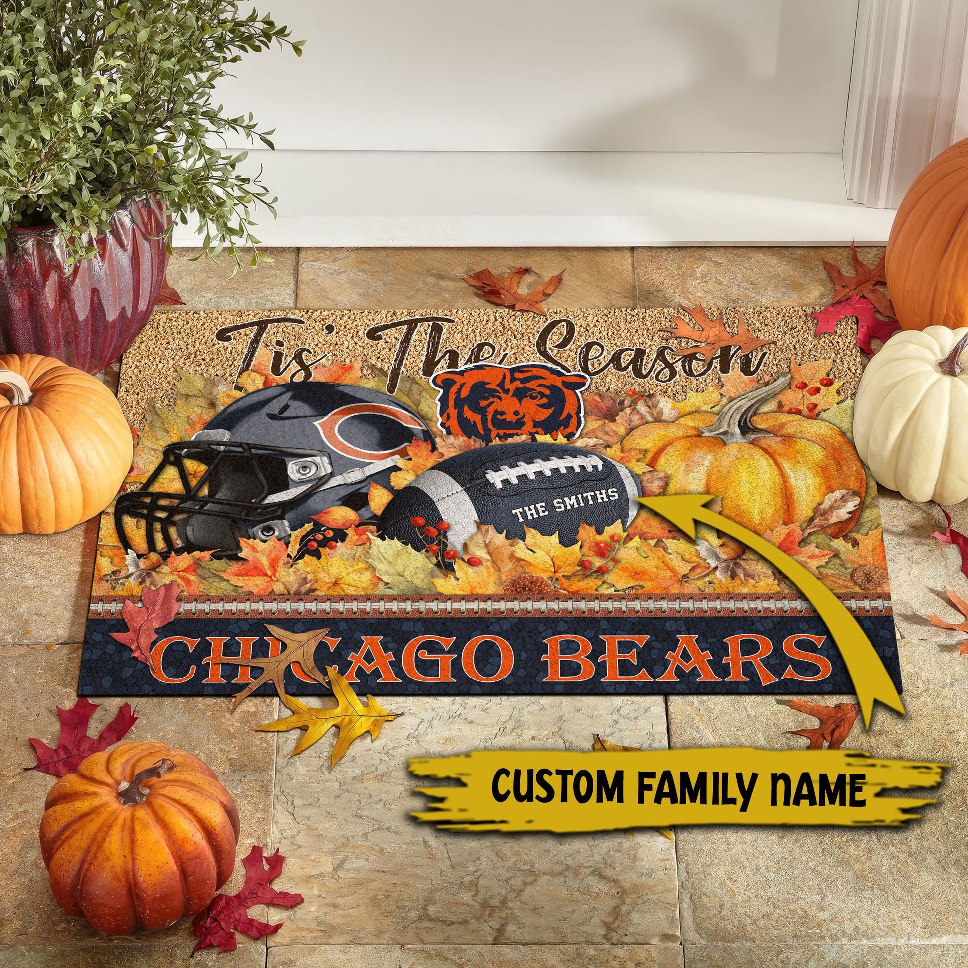 Chicago Bears Doormat Custom Your Family Name And Choose Your Quotes, Sport Doormat, Sport Gifts For Fan EHIVM-60421N