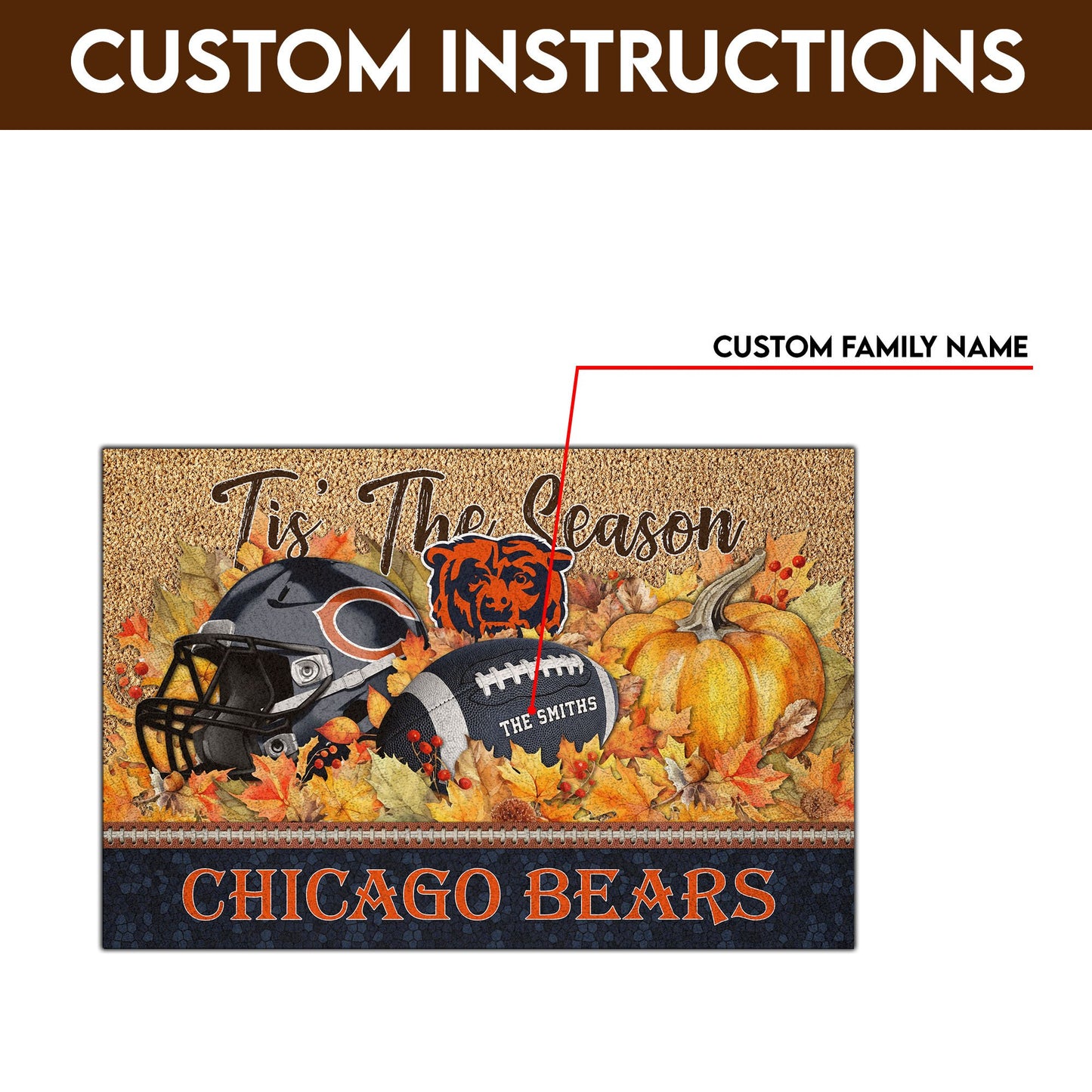Chicago Bears Doormat Custom Your Family Name And Choose Your Quotes, Sport Doormat, Sport Gifts For Fan