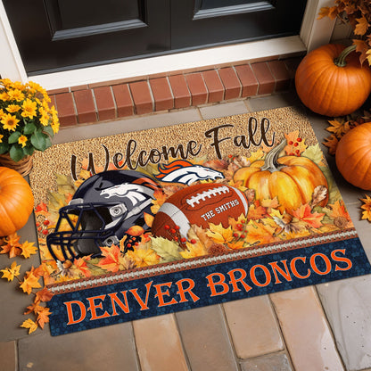 Denver Broncos Doormat Custom Your Family Name And Choose Your Quotes, Sport Doormat, Sport Gifts For Fan