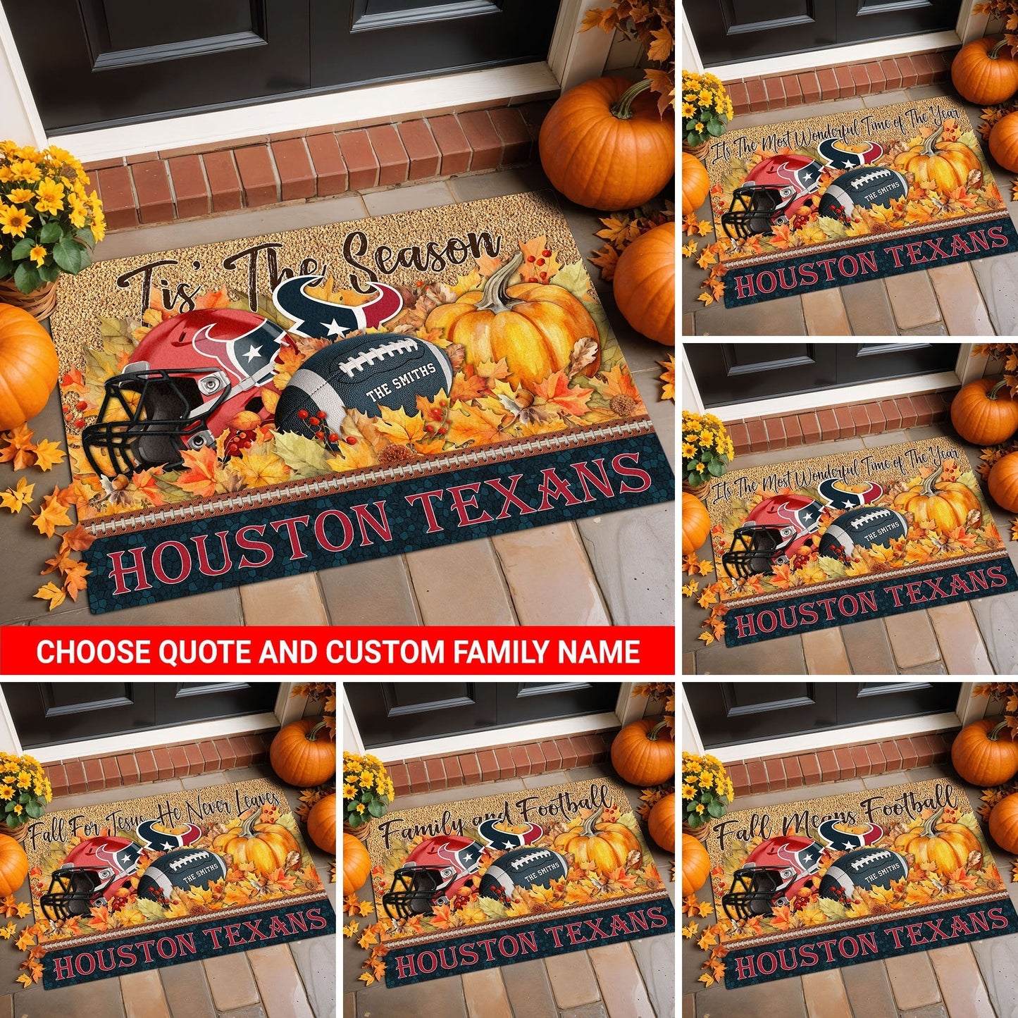 Houston Texans Doormat Custom Your Family Name And Choose Your Quotes, Sport Doormat, Sport Gifts For Fan EHIVM-60421N