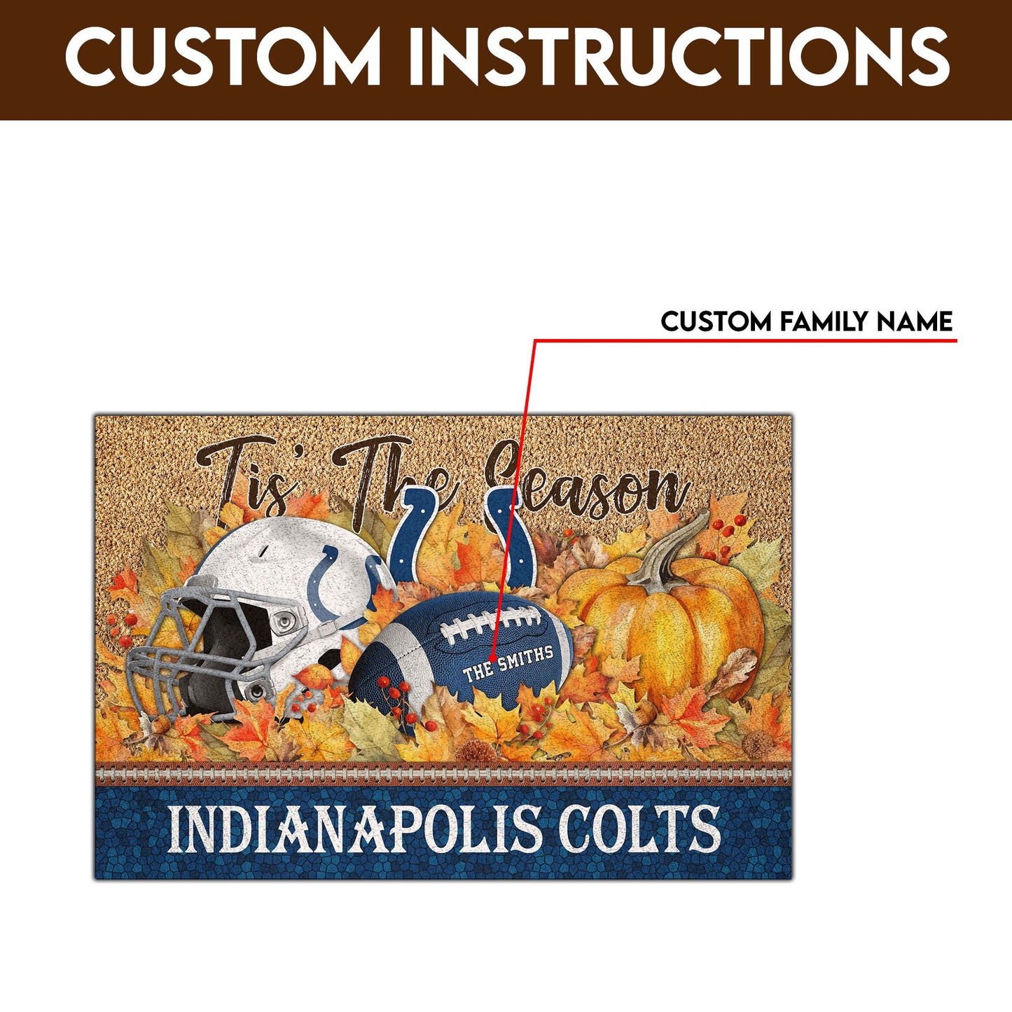 Indianapolis Colts Doormat Custom Your Family Name And Choose Your Quotes, Sport Doormat, Sport Gifts For Fan