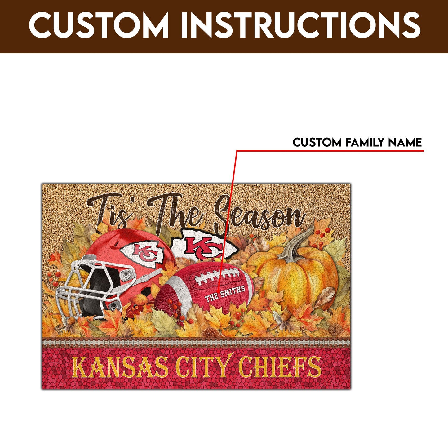 Kansas City Chiefs Doormat Custom Your Family Name And Choose Your Quotes, Sport Doormat, Sport Gifts For Fan