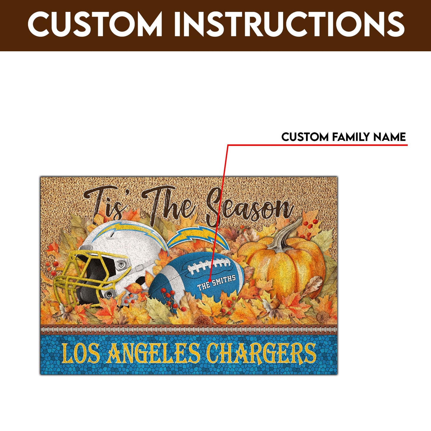 Los Angeles Chargers Doormat Custom Your Family Name And Choose Your Quotes, Sport Doormat, Sport Gifts For Fan