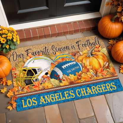 Los Angeles Chargers Doormat Custom Your Family Name And Choose Your Quotes, Sport Doormat, Sport Gifts For Fan