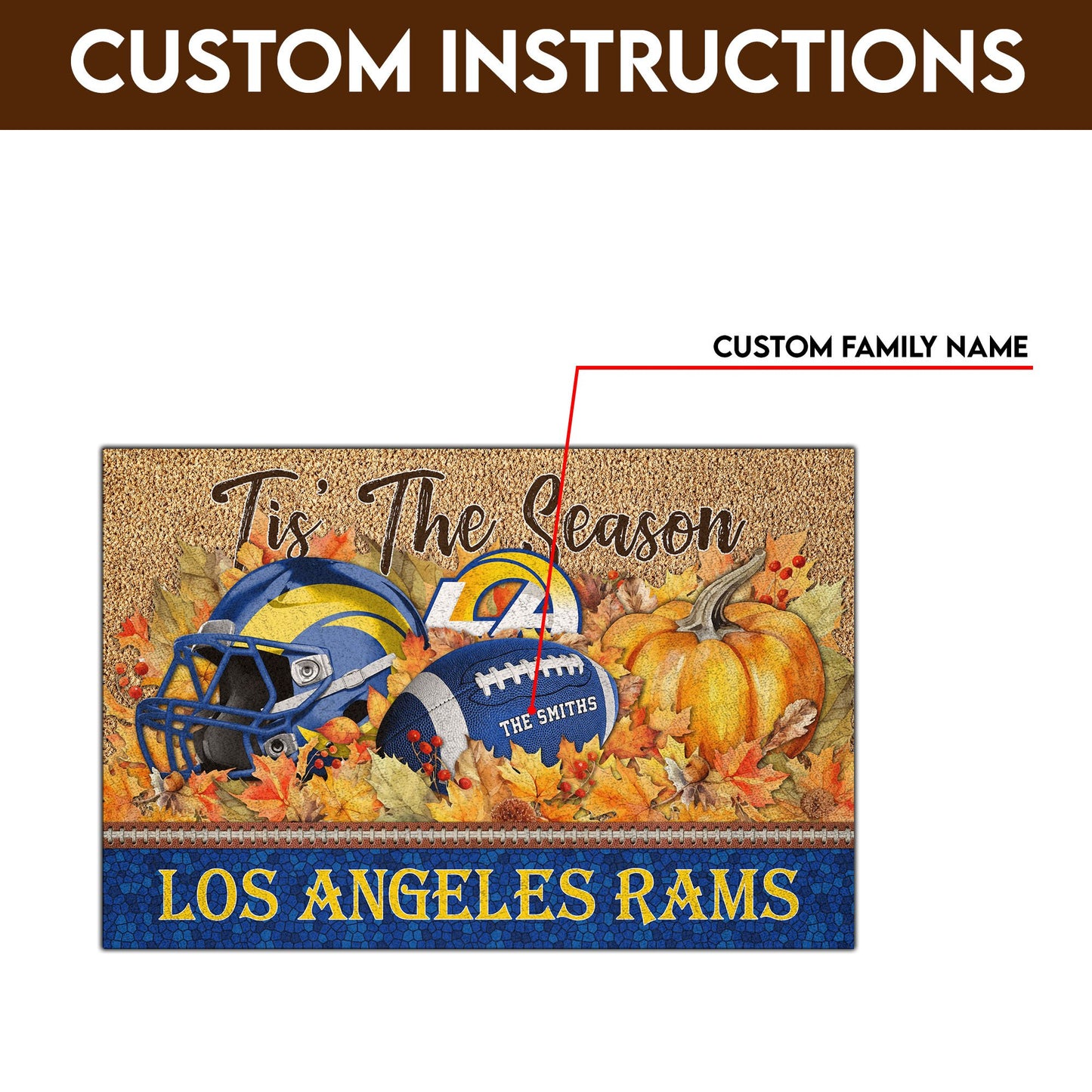 Los Angeles Rams Doormat Custom Your Family Name And Choose Your Quotes, Sport Doormat, Sport Gifts For Fan