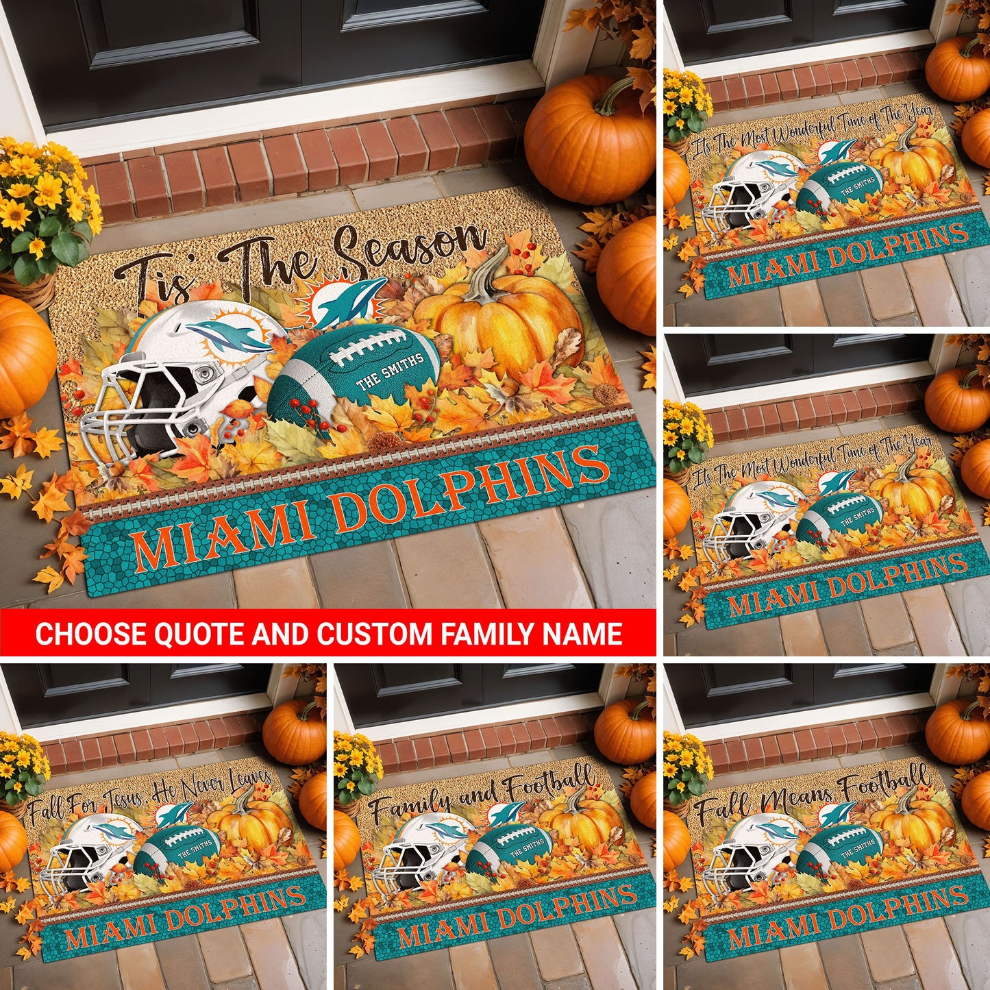 Miami Dolphins Doormat Custom Your Family Name And Choose Your Quotes, Sport Doormat, Sport Gifts For Fan EHIVM-60421N