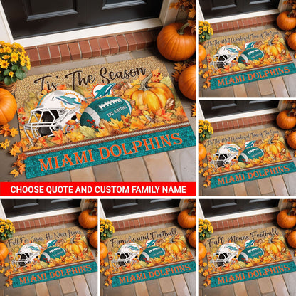 Miami Dolphins Doormat Custom Your Family Name And Choose Your Quotes, Sport Doormat, Sport Gifts For Fan EHIVM-60421N
